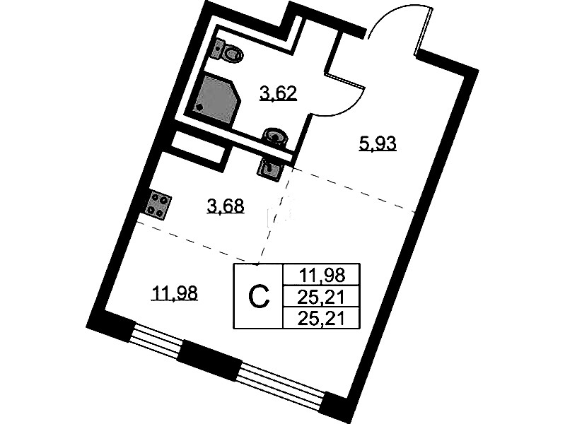 Квартира студия 25.21 м², 9/9 эт., ЖК «Квартал Лаголово»